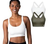 New Balance 2 Pack Sports Bras for Women, Seamless Wirefree, Padded, Adjustable Straps for Workout, Sostén Deportivo, White/Olive, L
