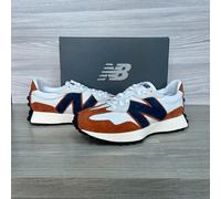 New Balance 327 Trainers UK Size 10 Sneakers Shoes White Orange Perforated Navy
