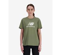 New Balance Jersey Stacked Logo Short Sleeve T-Shirt Grey Green Women - XS