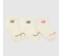 New Balance Kids Ankle Socks 3 Pack in Cream & Pink, Knitted, Fabric, Size: 8.5-2 UK 8.5-2