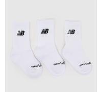 New Balance Kids Crew Socks 3 Pack in White & Black, Cotton, Size: 2-5.5 UK 2-5.5