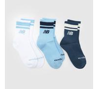 New Balance Kids Midcalf Socks 3 Pack in Blue & White, Striped, Cotton, Size: 2-5.5 UK 2-5.5