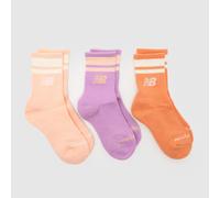 New Balance Kids Midcalf Socks 3 Pack in Pink & Purple, Striped, Fabric, Size: 9-11.5 UK 9-11.5