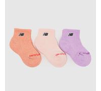 New Balance Kids Patch Ankle Socks 3 Pack in Purple, Pink & Orange, Cotton, Size: 2-5.5 UK 2-5.5