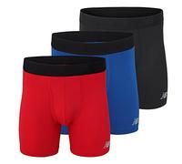 New Balance Men's 6" Boxer Brief Trunk Underpants Fly Front with Pouch, 3-Pack,Black/Team Red/Team Blue, Medium (32"-34")