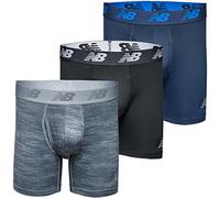 New Balance Men's 6" Boxer Brief Trunk Underpants Fly Front with Pouch Underwear 3-Pack, Black/Pigment/Steel Woodgrain, Medium