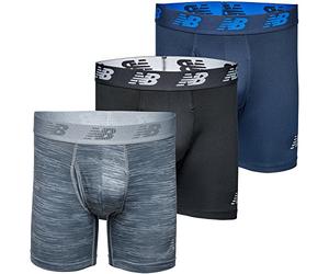 New Balance Men's 6" Boxer Brief Trunk Underpants Fly Front with Pouch Underwear 3-Pack, Black/Pigment/Steel Woodgrain, Medium