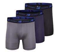 New Balance Men's Mesh 5" No Fly Boxer Brief, Athletic Compression Underwear (3-Pack), Team Navy/Black/Lead, S