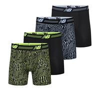 New Balance Men's Performance 6" No Fly Boxer Brief (4-Pack), Black/Azure Print/Black/Hi-lite Print, L