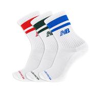 New Balance Organic Cotton Crew Socks-3 Pairs-Arch Support Sport Essentials SOC, White Assorted Stripe, Large