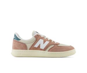 New Balance Unisex T500 in Brown/Beige/Green/White Suede/Mesh, size 9.5