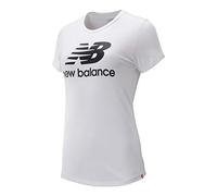 New Balance Women's Essentials Stacked Logo T-Shirt, Blanco/Negro, X-Small