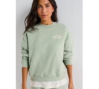 New Balance Womens Linear Heritage Fleece Crew - Green, Green, Size M, Women Green