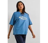 New Balance Womens Linear Heritage Oversized T-Shirt, Blue, Size S, Women Blue