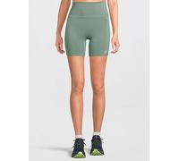 New Balance Women's Linear Heritage Script High Rise Shorts - Khaki, Darkjuni (Dkj), Size M, Women Darkjuni (Dkj)
