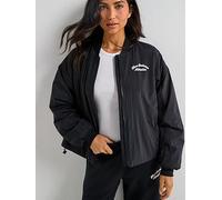 New Balance Womens Linear Heritage Woven Bomber Jacket- Black, Black, Size L, Women Black