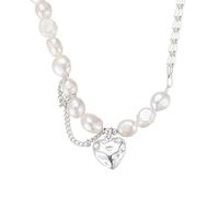 New Baroque Freshwater Pearl Necklace Classic Geometric Heart-Shaped Pendant Brief Paragraph Clavicle Necklace Jewelry Present