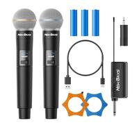 NEW BAXS Rechargeable Wireless Microphone, Dual Cordless Handheld Dynamic Wireless Mics,1/4'' Output for Karaoke, Meeting, Wedding,Singing, Church