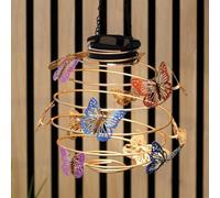 New Beautiful Hanging Butterfly Solar Lantern Spiral Light with Colourful Butterfly Detailing and Soft Warm White Illumination for Magical Garden Ambience Outdoor Décor-N53
