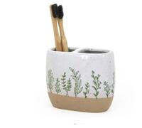 New Beautiful Stoneware Botanical Toothbrush Holder With A Great Gloss Finishing, White