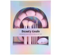 New Beauty Goals Makeup Gift Set - Bubble Headband, 5 Cosmetic Brushes & Powder Puff for Flawless Makeup Application, Perfect Beauty Gift for Women & Girls A-59 (Pink, 7 Piece Set)