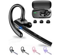 New Bee Bluetooth Headset V5.1 Bluetooth Handsfree Earpiece Dual Mic with 500mAh Charging Case 72Hrs Play Time Hands Free Phone Earpiece Wireless Headset for Driving/Business with Android iOS, Black