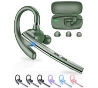 New Bee Bluetooth Headset V5.1 Bluetooth Handsfree Earpiece Dual Mic with 500mAh Charging Case 72Hrs Play Time Hands Free Phone Earpiece Wireless Headset for Driving/Business with Android iOS, Green