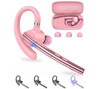 New Bee Bluetooth Headset V5.1 Bluetooth Handsfree Earpiece Dual Mic with 500mAh Charging Case 72Hrs Play Time Hands Free Phone Earpiece Wireless Headset for Driving/Business with Android iOS, Pink