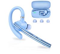 New Bee Bluetooth Headset V5.1 Bluetooth Handsfree Earpiece Dual Mic with 500mAh Charging Case 72Hrs Play Time Handsfree Phone Earpiece Headset for Driving/Business with Android iOS, Light Blue