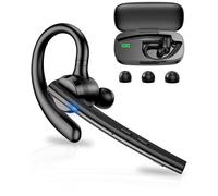 New Bee Bluetooth Headset V5.3 Bluetooth Handsfree Earpiece Dual Mic with 500mAh Charging Case 72Hrs Play Time Hands Free Phone Earpiece Wireless Headset for Driving/Business with Android iOS, Black