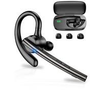 New Bee Bluetooth Headset V5.3 Bluetooth Handsfree Earpiece Dual Mic with 500mAh Charging Case 72Hrs Play Time Handsfree Phone Earpiece Wireless Headset for Driving/Business with Android iOS, Gunmetal