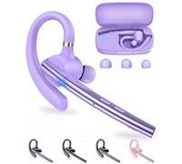 New Bee Bluetooth Headset V5.3 Bluetooth Handsfree Earpiece Dual Mic with 500mAh Charging Case 72Hrs Play Time Hands Free Phone Earpiece Wireless Headset for Driving/Business with Android iOS, Purple