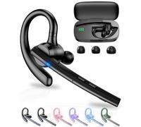 New Bee Bluetooth Headset V5.3 Handsfree Earpiece Dual Mic, Black | Bluetooth Earpiece with Charging Case 72Hrs Play Time Wireless Headset Phone Earpiece for Driving/Business with Android iOS