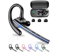 New Bee Bluetooth Headset V5.3 Handsfree Earpiece Dual Mic, Blue | Bluetooth Earpiece with Charging Case 72Hrs Play Time Wireless Headset Phone Earpiece for Driving/Business with Android iOS