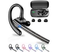 New Bee Bluetooth Headset V5.3 Handsfree Earpiece Dual Mic, Gunmetal | Bluetooth Earpiece with Charging Case 72Hrs Play Time Wireless Headset Phone Earpiece for Driving/Business with Android iOS