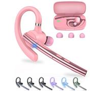 New Bee Bluetooth Headset V5.3 Handsfree Earpiece Dual Mic, Pink | Bluetooth Earpiece with Charging Case 72Hrs Play Time Wireless Headset Phone Earpiece for Driving/Business with Android iOS