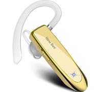New Bee Handsfree Bluetooth Earpiece with Dual Mic & 60 Days Standby, Gold | Bluetooth Headset Wireless Noise Cancelling Business/Office/Driving for iPhone, Samsung, HTC, LG, Sony, PC