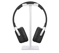 New bee Headphone Stand Headset Holder Earphone Stand with Aluminum Supporting Bar Flexible Headrest ABS Solid Base for All Headphones Size （Silver）