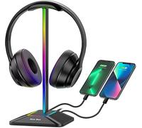 New bee Headphone Stand RGB Headset Holder with 1 USB-C Charging Port and 1 USB Charging Port, Headset Stand Gaming with 7 Light Modes Suitable for All Earphone Accessories