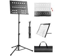 New Bee Music Stand, 2 in 1 Music Stands for Sheet Music with Sturdy Tripod Base, Foldable Sheet Music Stand with Carrying Bag Desktop Music Stand for Band Performances and Practising at Home, Black