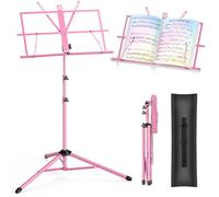New Bee Music Stand - Music Stands for Sheet with Carrying Bag, Metal Sheet Music Stand Portable, Adjustable Podium Stand with Tripod Base and Sheet Music Folder - Pink