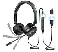 New Bee PC Headset with Microphone USB/3.5mm Business Headset Clear Stereo Sound for Call Center Office Conference Calls Skype Chat Webinar Presentations Online Courses