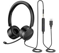 New Bee USB Headset with Microphone for PC Laptop, Computer Headsets with 3.5mm Jack 2-in-1 Audio Controls Clear Stereo Sound for Office Call Center Business Skype Chat Online Courses
