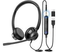 New bee USB Headset with Microphone, Headphones with Microphon with Noise Cancellation, PC Headset USB Type-C 3.5 mm for Call Centre/Telephone Conferencing/Skype Chat/Online Courses (black 1)