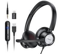 New bee USB Headset with Microphone, Headphones with Microphone,PC Headset USB Type-C 3.5 mm for Call Centre/Telephone Conferencing/Skype Chat/Online Courses (black)