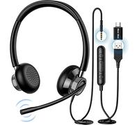 New Bee USB Headset with Microphone, Headphones with Microphone,PC Headset USB Type-C 3.5 mm for Call Centre/Telephone Conferencing/Skype Chat/Online Courses (H361)