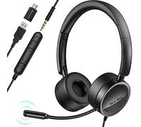New Bee USB Headsets with Microphone, PC Computer Headset with Mic for Laptop, 3.5mm/USB Jack 2-In-1 Audio Line Control, Noise Canceling Office Headphones for Call Center, Gaming, Business, Skype