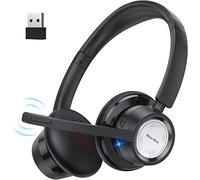 New bee Wireless Headset, Bluetooth Headset with Microphone Noise Canceling & USB Dongle 20hrs Talk time & Mute Button for Work/PC/Office/Zoom/Skype(Black)