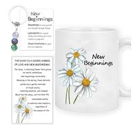 New Beginnings Gifts Cards Crystal Keychain Daisy White Coffee Mug for New Job,Going Away,Farewell,Goodbye, Good Luck,Coworker Leaving,Break Up,Divorce Gifts
