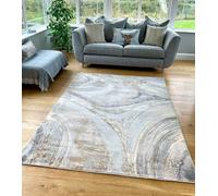 NEW BEIGE BROWN GREY SILVER MARBLE SHIMMER SHEEN EFFECT MODERN RUG SILKY SOFT CHIC DESIGN AREA MAT (120x170 cm)